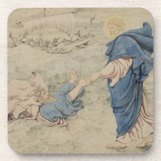 水にキリストの歩くのスケッチ(w/c紙で) コースター (正面)