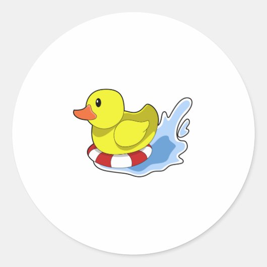水にスイムリング付きアヒル.PNG ラウンドシール (正面)
