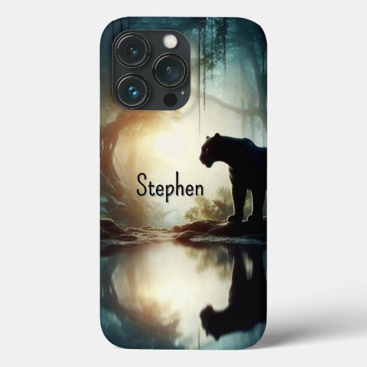 水に反射する名前の黒いヒョウ Case-Mate iPhoneケース (裏面)