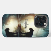 水に反射する名前の黒いヒョウ iPhoneケース (裏面横)