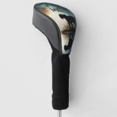 水に反射する黒いヒョウイニシャル ゴルフヘッドカバー (アングル)