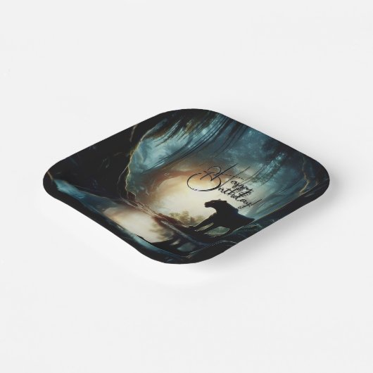 水に反射する黒いヒョウ誕生日 ペーパープレート (傾斜あり)