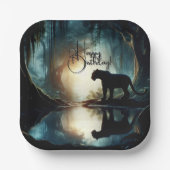 水に反射する黒いヒョウ誕生日 ペーパープレート (正面)