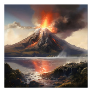 水に噴き上げる火山 フォトプリント