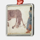 水に彼の馬を連れて行っているモンゴルの遊牧民 メタルオーナメント (左)