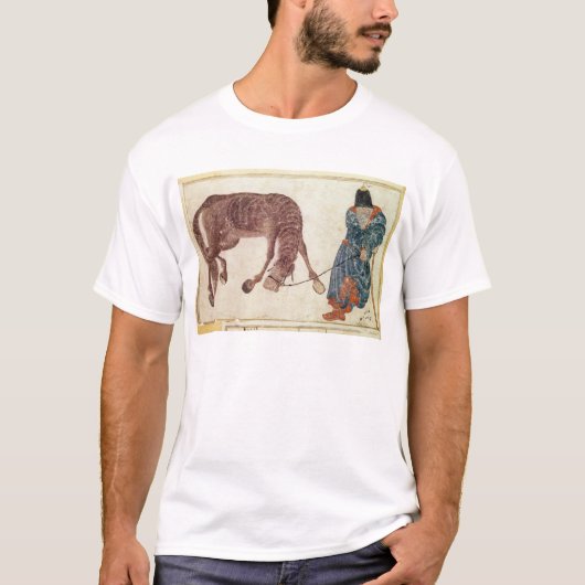 水に彼の馬を連れて行っているモンゴルの遊牧民 Tシャツ (正面)