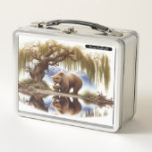 水に捕らえられた熊リラックスの メタルランチボックス (正面)