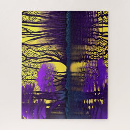 水に映る紫と黄色の森 ジグソーパズル