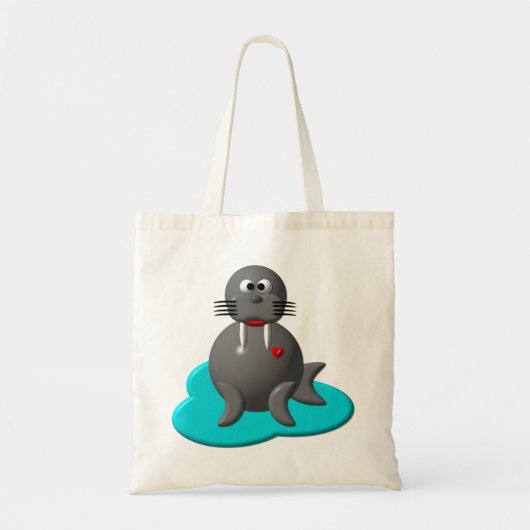 水に浮かぶかわいいセイウチ トートバッグ (正面)