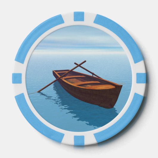 水に浮かぶ木製ボート ポーカーチップ (正面)