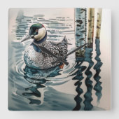 水に浮かぶ美しい黄褐色 スクエア壁時計 (正面)