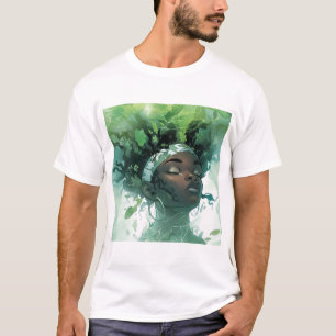 水に浮かぶ美しい黒人女性/植物 Tシャツ