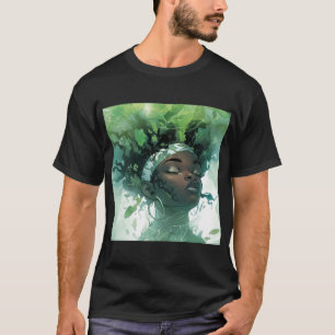 水に浮かぶ美しい黒人女性/植物 Tシャツ