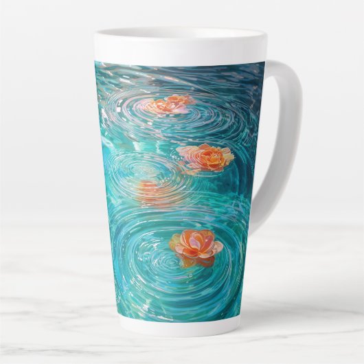 水に浮かぶ花 カフェラテマグ (右アングル)