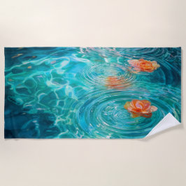 水に浮かぶ花 ビーチタオル