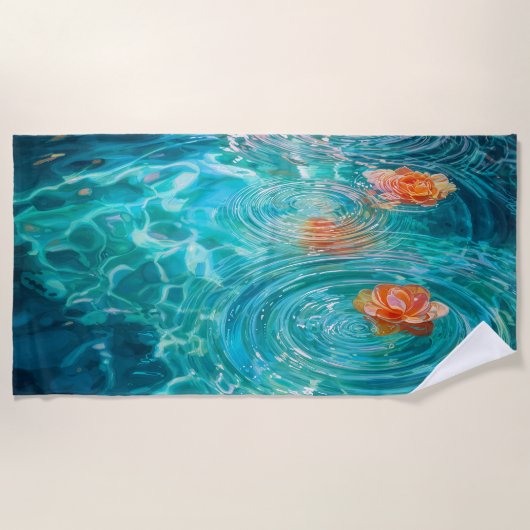 水に浮かぶ花 ビーチタオル (正面)