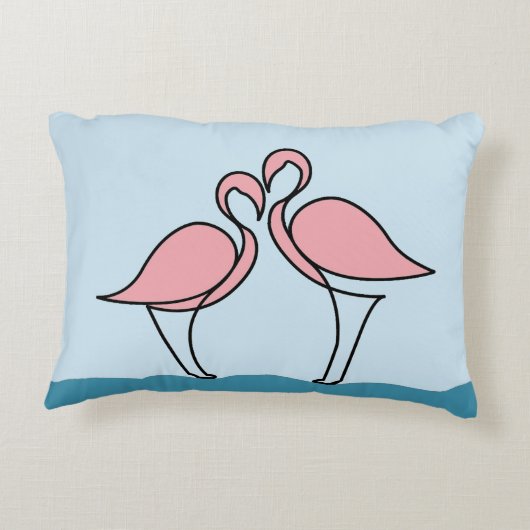 水に浮かぶ2羽のピンクのフラミンゴ アクセントクッション (裏面)