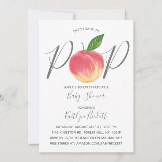 水に準備ポップ・アートのピーチ赤ちゃんシャワー 招待状 (正面)