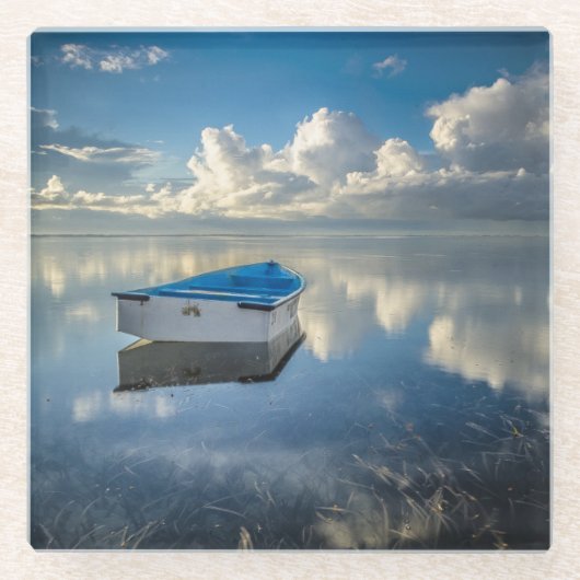 水に漕艇 ガラスコースター (正面)