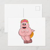 水に飛び込む豚 ポストカード (正面/裏面)