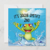 水に飛び込む2回目の誕生日カエル 招待状 (正面)
