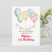 水のかわいらし色のバルーン – 誕生日パーティー 招待状 (スタンド正面)
