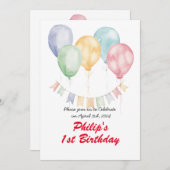 水のかわいらし色のバルーン – 誕生日パーティー 招待状 (正面/裏面)
