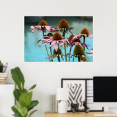 水のそばのピンクの花 ポスター (ホームオフィス)