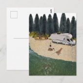 水のそばの森の中のRVキャンパー ポストカード (正面/裏面)