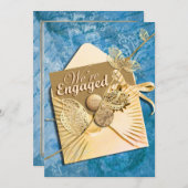 水のアイボリーの婚約のビーチのテーマ 招待状 (正面/裏面)