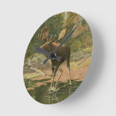 水のアメリカヘラジカの歩く ラウンド壁時計 (傾斜)