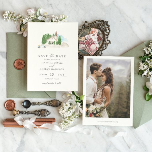 水のイタリアン色の家の写真の日付を保存 招待状