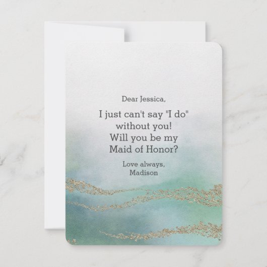 水のエレガント色が私のメイド・オブ・オーナー（花嫁付き添い人） 招待状 (裏面)