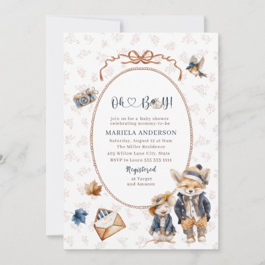 水のエレガント色の小さなカボチャああ男の子のベビー 招待状 (正面)