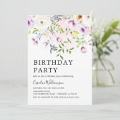 水のエレガント色の庭の花の誕生日パーティー 招待状 (スタンド正面)