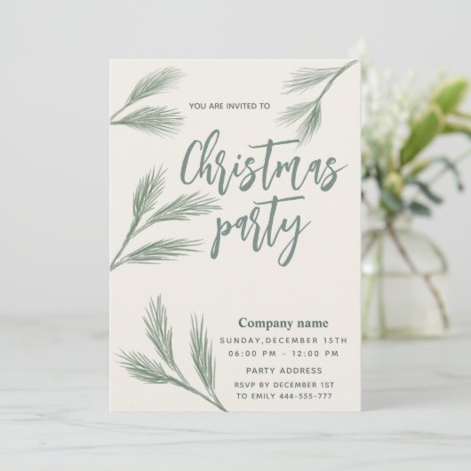 水のエレガント色の松の枝クリスマスパーティー 招待状 (スタンド正面)