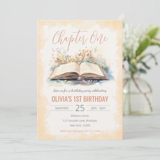 水のエレガント色チャプター1ストーリーブック誕生日 招待状 (スタンド正面)