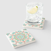 水のオレンジレースの曼荼羅のデザインのコースター ストーンコースター (横)