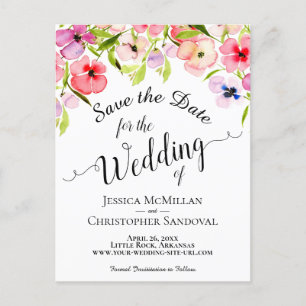 水のカラフル色パンジー結婚式の日付を保存 案内ポストカード