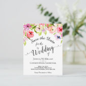 水のカラフル色パンジー結婚式の日付を保存 案内ポストカード (スタンド正面)