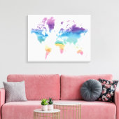 水のカラーのワールドマップ キャンバスプリント (インサイチュ (リビング))