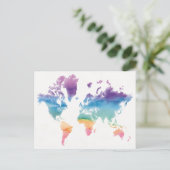 水のカラーのワールドマップ ポストカード (スタンド正面)