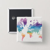 水のカラーのワールドマップ 缶バッジ (正面&裏面)