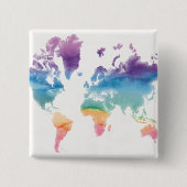 水のカラーのワールドマップ 缶バッジ (正面)