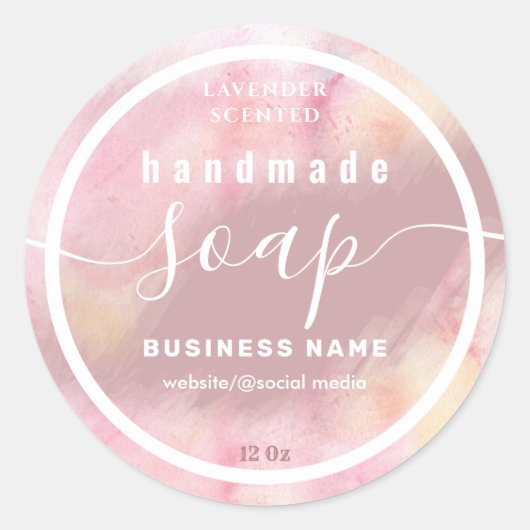 水のカラースクリプト手作り石鹸ラベルを赤く染めた ラウンドシール (正面)