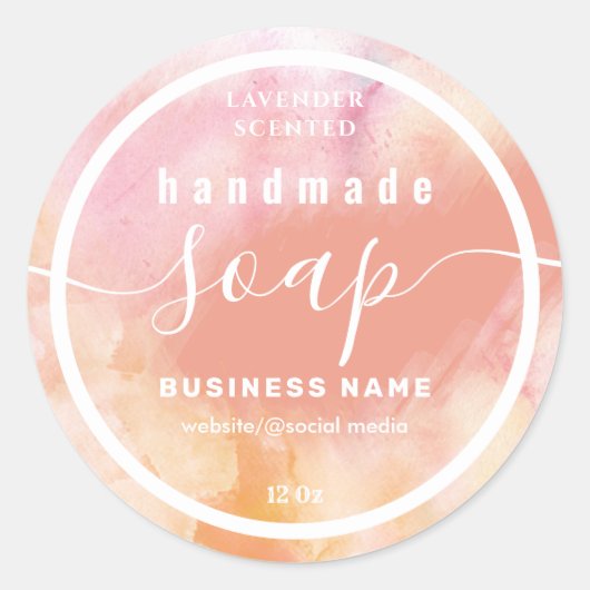 水のカラースクリプト手作り石鹸ラベルを赤く染めた ラウンドシール (正面)