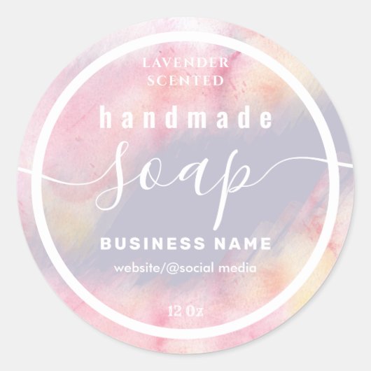 水のカラースクリプト手作り石鹸ラベルを赤く染めた ラウンドシール (正面)