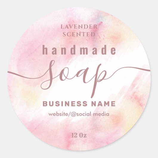 水のカラースクリプト手作り石鹸ラベルを赤く染めた ラウンドシール (正面)