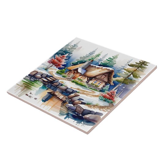 水のカラー森のコテージのアートワーク タイル (側面)