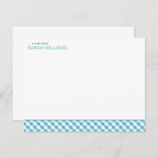 水のギンガムパターン平たい箱はノート感謝していしています ノートカード (正面/裏面)